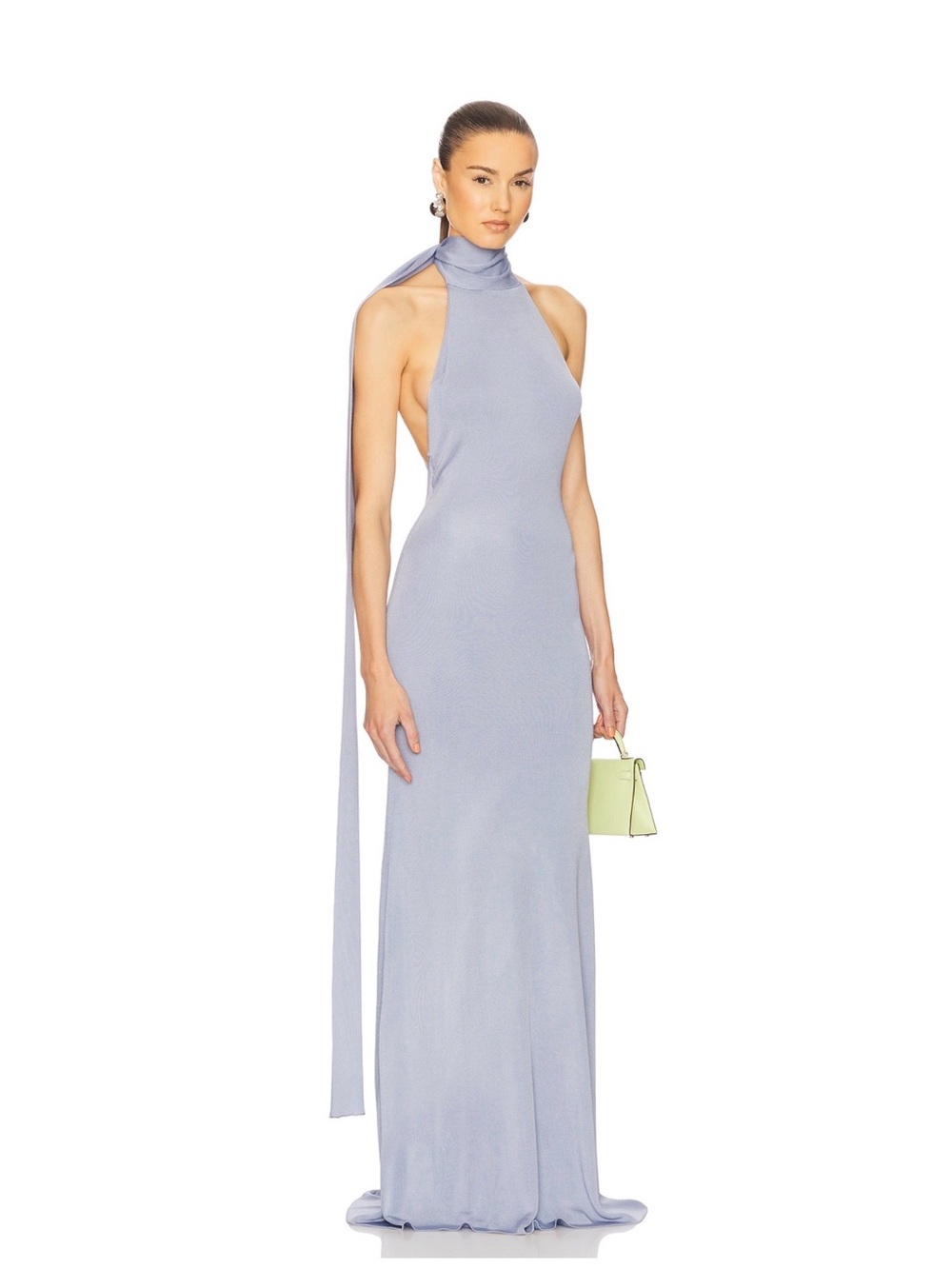 Helsa Backless High-Neck Maxi Dress Scarf Tie